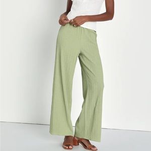 Lulus Sweet Weekend Green Textured Wide Leg Pants